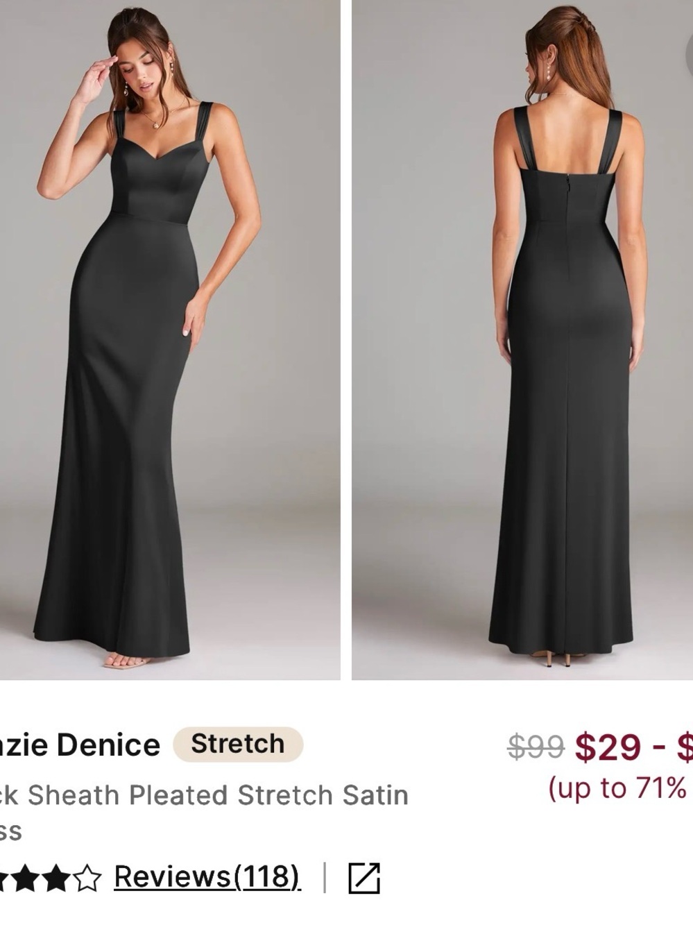 Azazie Denice Black Satin Dress